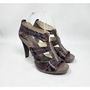 Michael Kors Berkley T Strap Heel Womens Sz 8.5 Snakeskin Pattern Open Toe Party